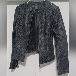 Blanc Noir Textured Faux Leather Jacket in Black